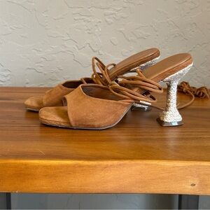 J F Toni Ankle Wrap brown 8.5 gladiator tassel‎ heel